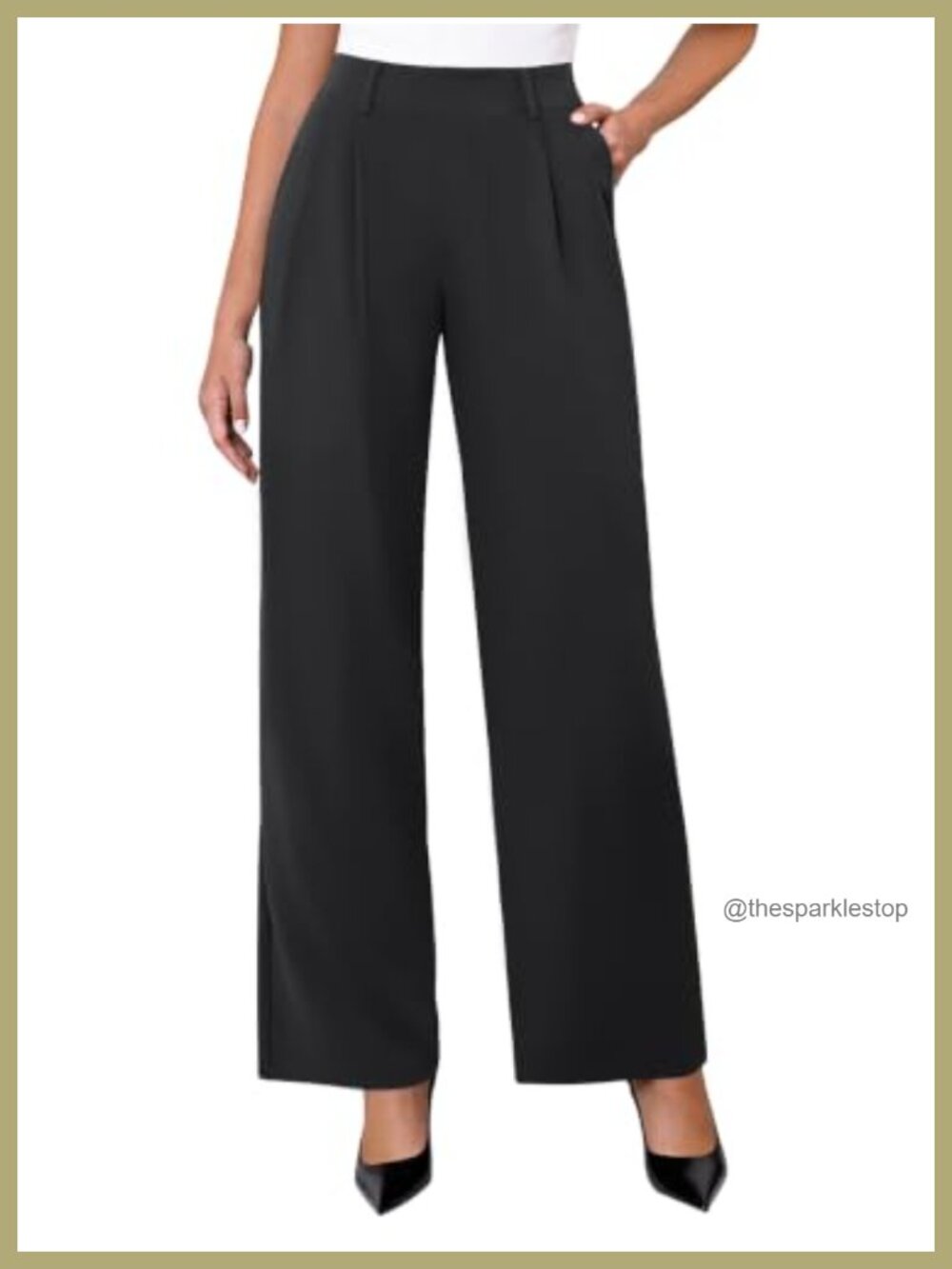 High Waisted Wide Leg Dress Pants Stretchy Pull On Pleated Work Trousers